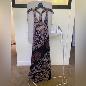Solitaire Tie Dye Boho Long Dress (Small) (purple, Black, Mustard, Burgundy)